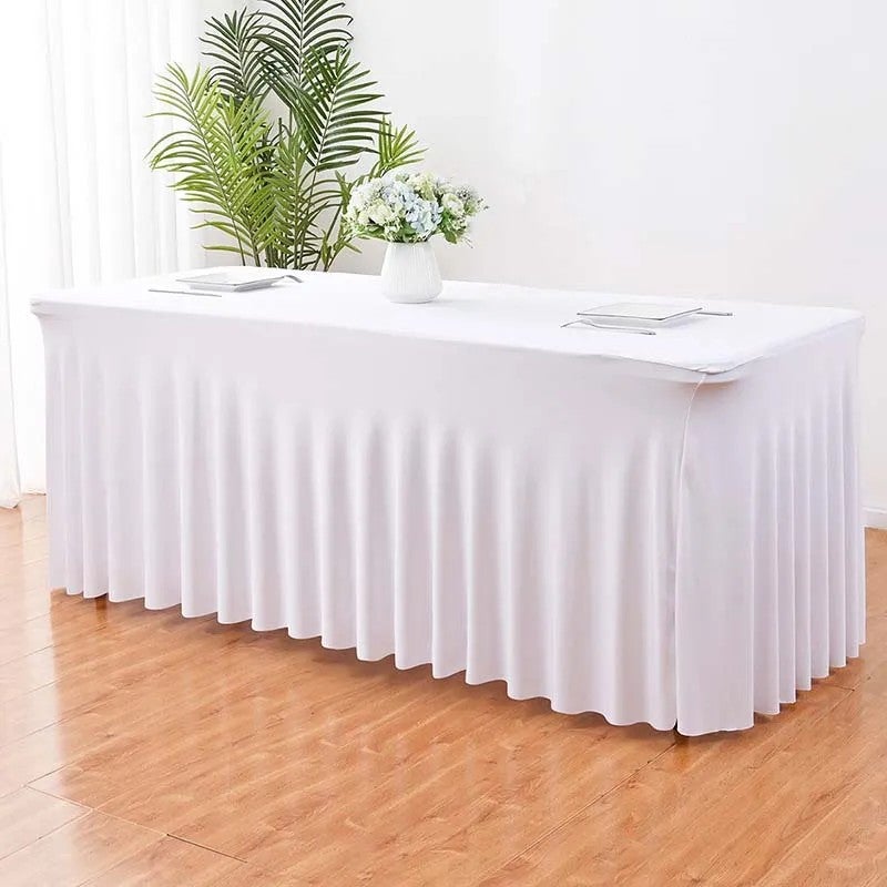 Bluejw Funda De Mesa De Falda White Elastic Stretch Table Cover Outdoor Ruffled Wedding Spandex Table Skirt Tablecloth - Image 1